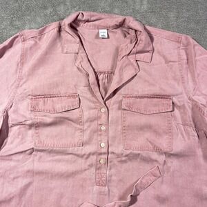 Old Navy Women's Teak Rose Belted Pink Shirt Dress Large Casual Chic Barbie‎